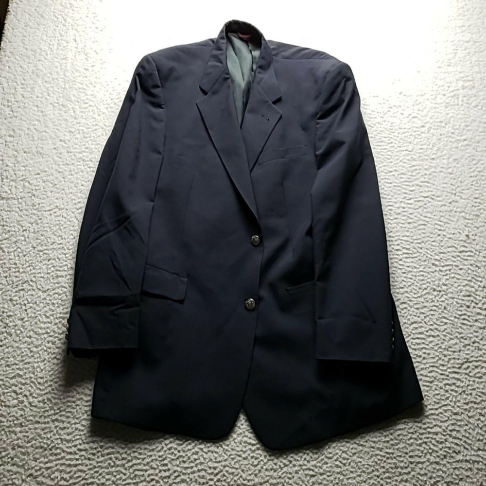 Hart Schaffner Marx Suit Jacket Mens 44L Navy Blue 100% Wool 2 Button Notch